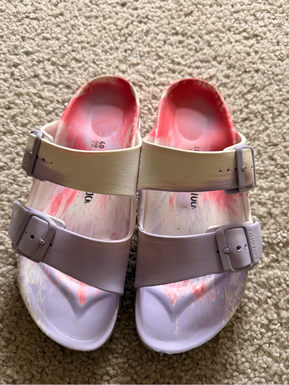 Birkenstock Kids Lavender and Cream Double Buckle Slide Sandals
